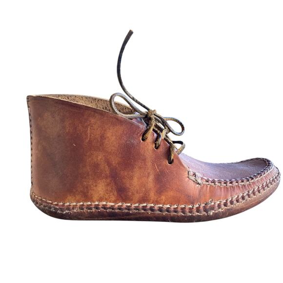 Vintage Hand Crafted Brown Leather Lace Up Ankle Chukka Slow Fashion Boots Sz 7 - Picture 3 of 14
